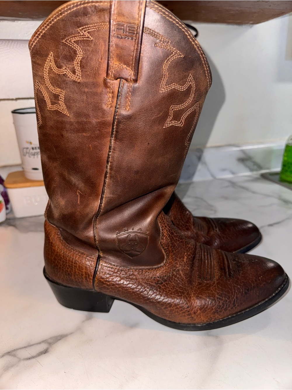 Ariat Brown Leather Men's Cowboy Boots with Stitched Shaft